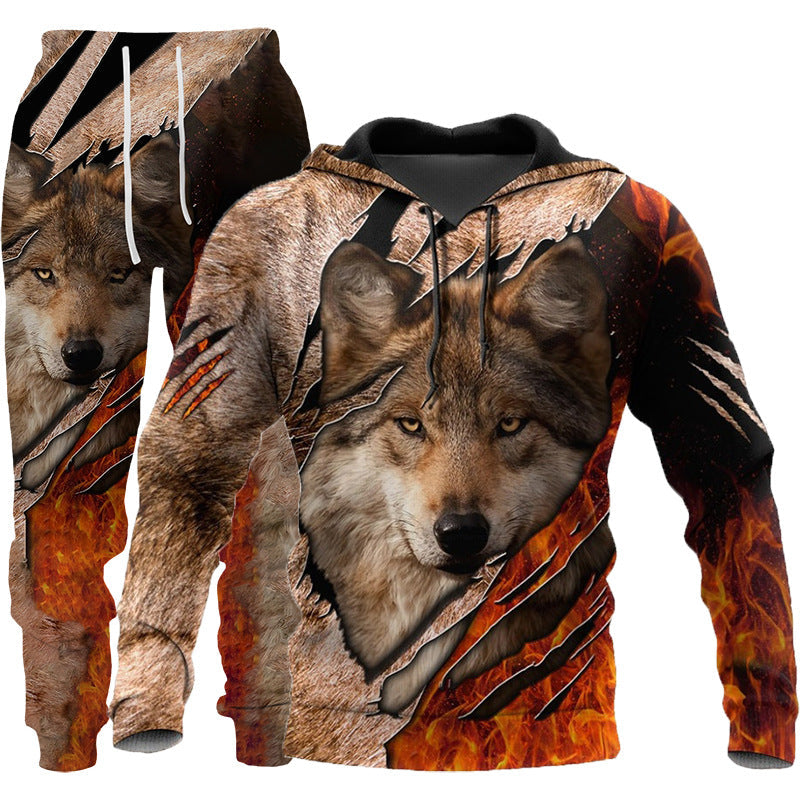 3D Wolf Print Tracksuit Men Sportswear Hooded Sweatsuit Two Piece Outdoors Running Fitness Mens Clothing Jogging Set Just design