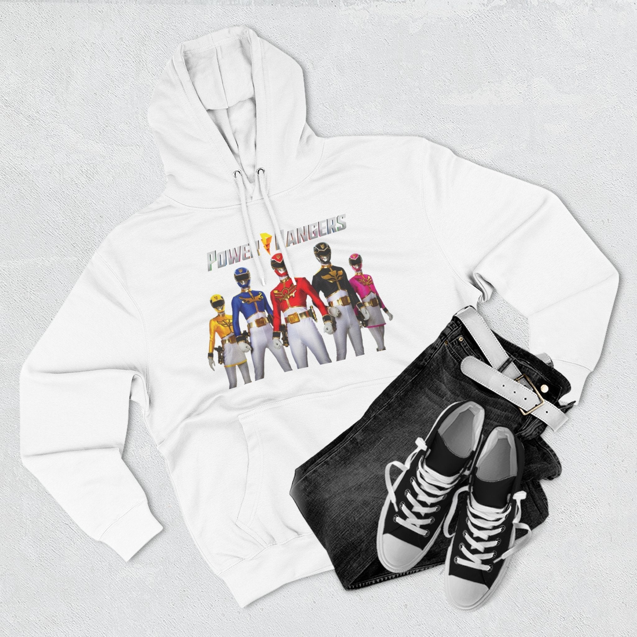Power Rangers Team Hoodie — Retro Ranger Group Graphic Fleece Hoodie Printify