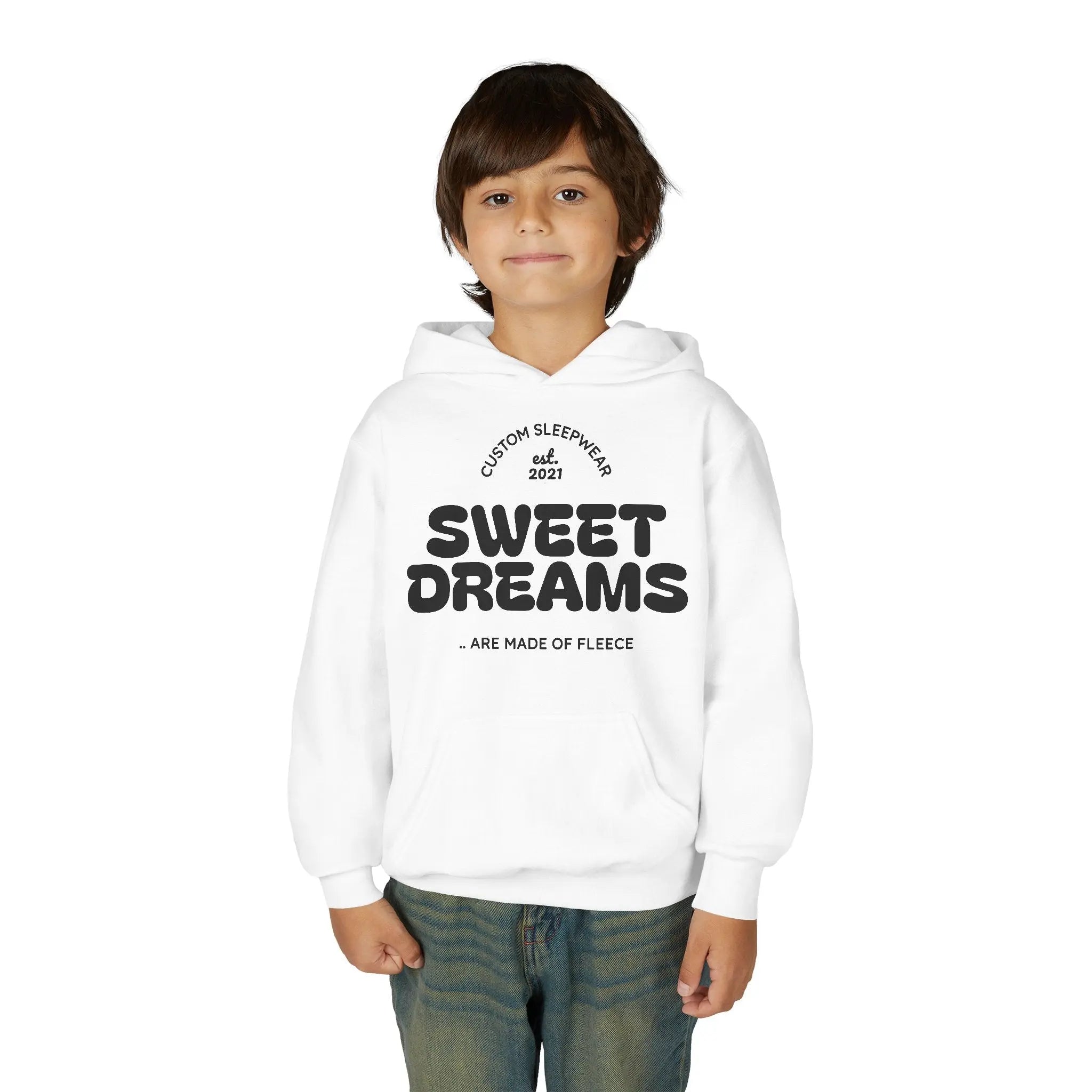 Youth Hoodie - "Sweet Dreams" Cozy Fleece Pullover with 'Be Good Do Good' Back Print Printify