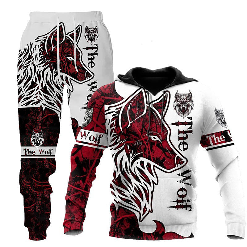 3D Wolf Print Tracksuit Men Sportswear Hooded Sweatsuit Two Piece Outdoors Running Fitness Mens Clothing Jogging Set Just design