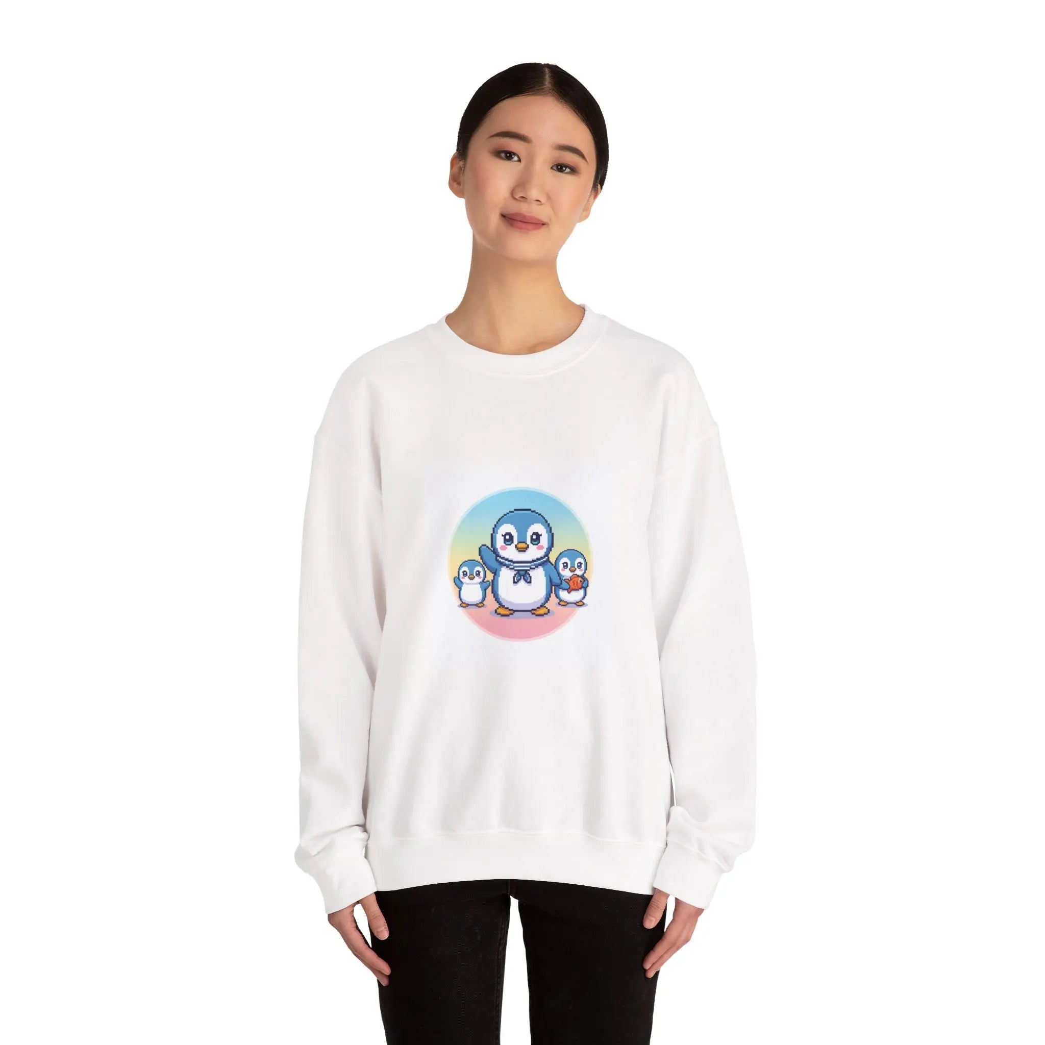 Penguin Family Crewneck Sweatshirt – Cute Cartoon Penguin Trio Cozy Pullover Printify