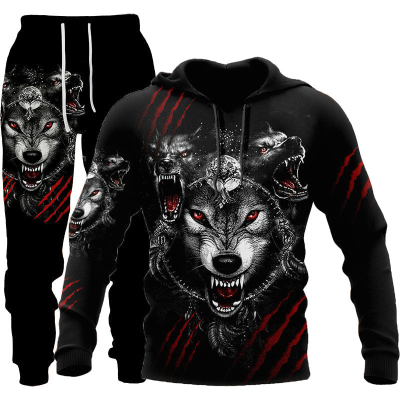 3D Wolf Print Tracksuit Men Sportswear Hooded Sweatsuit Two Piece Outdoors Running Fitness Mens Clothing Jogging Set Just design