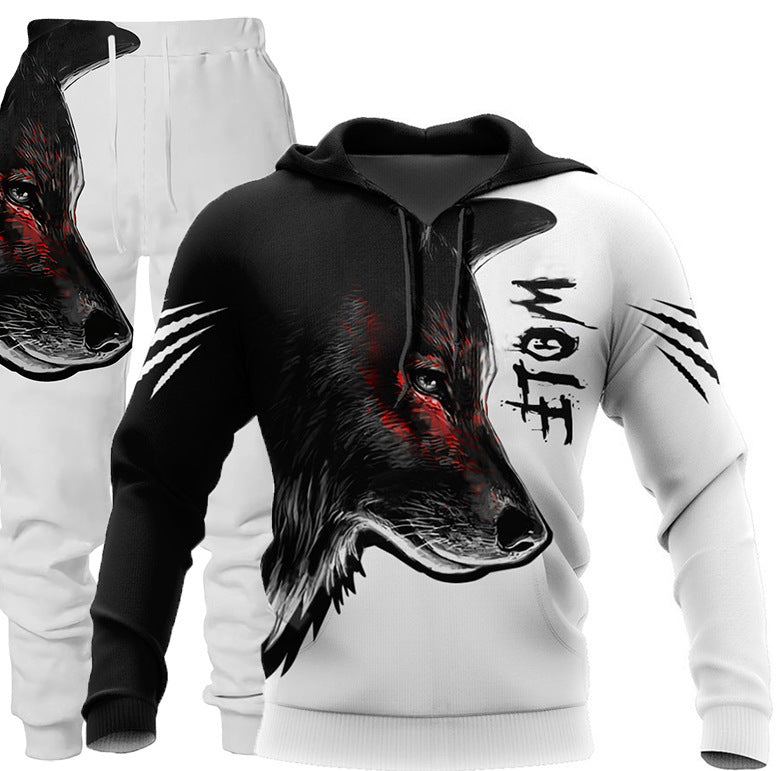 3D Wolf Print Tracksuit Men Sportswear Hooded Sweatsuit Two Piece Outdoors Running Fitness Mens Clothing Jogging Set Just design