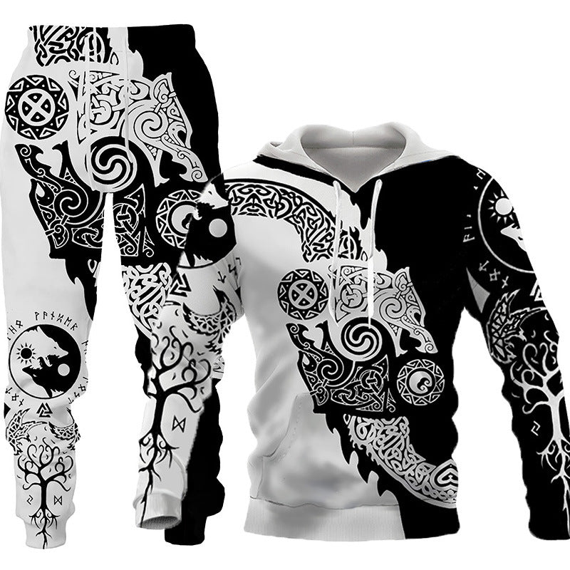 3D Wolf Print Tracksuit Men Sportswear Hooded Sweatsuit Two Piece Outdoors Running Fitness Mens Clothing Jogging Set Just design