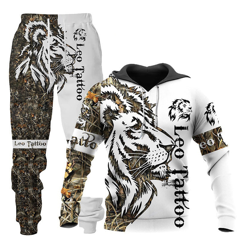 3D Wolf Print Tracksuit Men Sportswear Hooded Sweatsuit Two Piece Outdoors Running Fitness Mens Clothing Jogging Set Just design